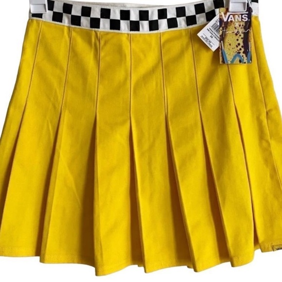 Vans X Tierra Whack Yellow Pleated Black/White Checkered High Rise Skirt NWT 25 - Picture 8 of 16